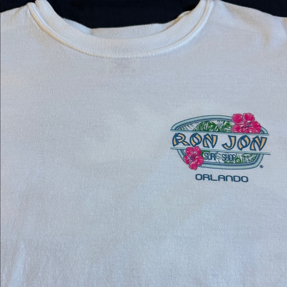 Ron Jon Kids White Tee with Pink and Green Logo